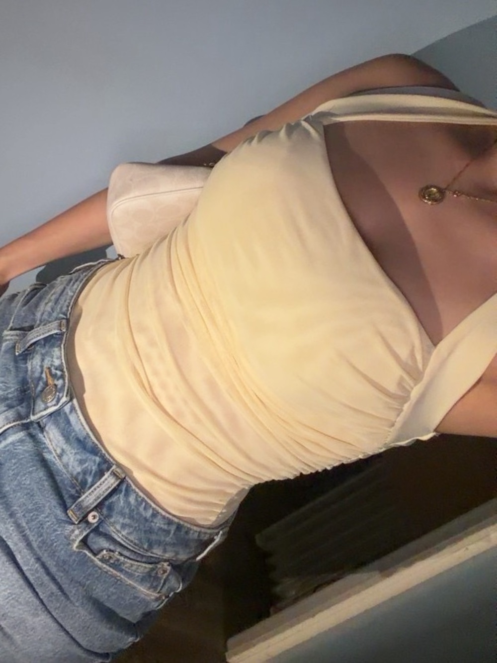 Dynamite pale yellow Mesh Halter Bodysuit